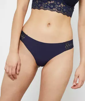 Трусики 'cheeky' из микрофибры и кружева - FLOWERS - Тёмно-синий - 40