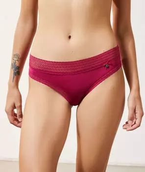 Трусики-хипстеры из микрофибры с кружевной окантовкой - EASY - Малиновый - M