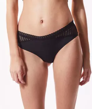 Трусики шортики из микрофибры с графичным кружевом - SESAME - Чёрный - 38