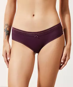 Трусики-шортики из микрофибры в рубчик с кружевом - POWER - Сливовый - XS