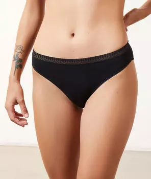 Трусики слипы из хлопка с тонкой окантовкой - HAPPILY - Чёрный - 46