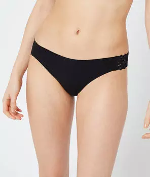 Трусики слипы из микрофибры с кружевной отделкой - WISH - Чёрный - M