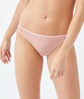 Трусики слипы в рубчик с кружевом - DANSEUSE - Пудровый розовый - 48