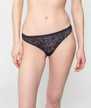 Трусики танга из микрофибры и кружева - YESTERDAY - Антрацит - 44