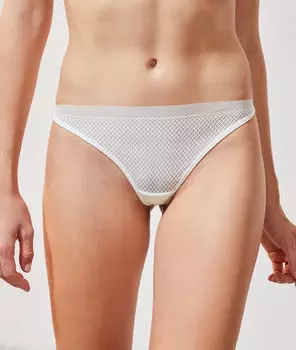 Трусики танга из сетки и микрофибры - NONA - Белый - L