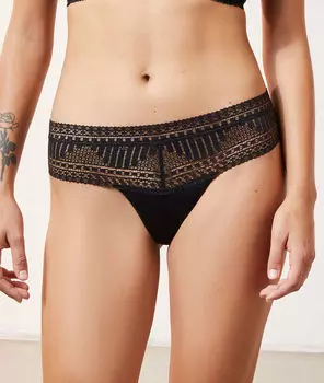 Трусики танга с графичным кружевом - FIRST - Чёрный - 42