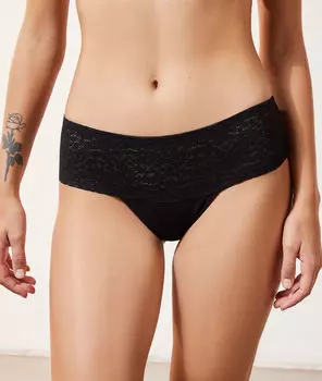 Трусики танга с кружевом - SMOOTH - Чёрный - XS