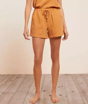 Вафельные шорты из натурального хлопка - DORCAS - Охра - M