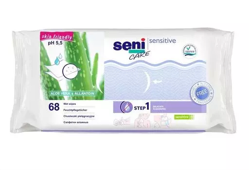 сени care салфетки влажные для чувствительной кожи с алоэ n68