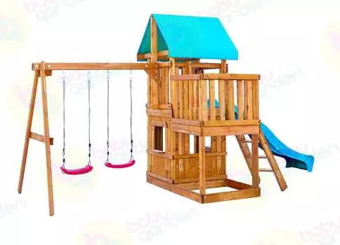 Игровая площадка Babygarden с балконом, закрытым домиком, и горкой 2.4м