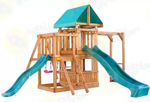 Игровая площадка Babygarden с балконом, закрытым домиком, рукоходом и двумя горками
