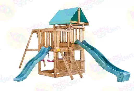 Игровая площадка Babygarden с балконом, закрытым домиком и двумя горками