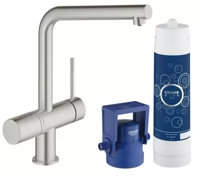 Комплект со смесителем для кухни GROHE Blue Minta New Pure (фильтрация, L-излив), суперсталь (31345DC2)