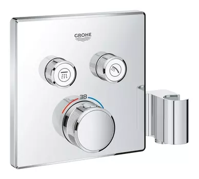Внешняя часть термостатического смесителя на 2 выхода GROHE Grohtherm SmartControl со встроенным держателем ручного душа, хром (29125000)