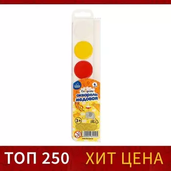 Акварель 6 цветов calligrata, медовая, без кисти, пластик