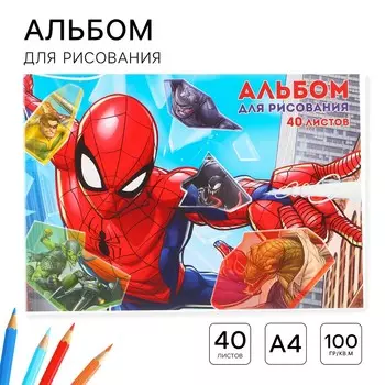 Альбом для рисования а4, 40 листов 100 г/м, на склейке, человек-паук
