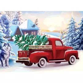 Алмазная мозаика на новый год с частичным заполнением на холсте