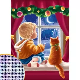 Алмазная мозаика на новый год с частичным заполнением на холсте