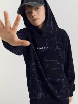 Анорак для мальчиков черный с принтом