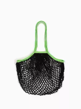 Сумка-авоська хозяйственная, клетка 1.5 см, черная/зеленая