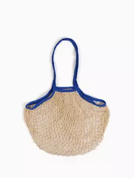 Сумка-авоська хозяйственная, клетка 1.5 см, бежевая/синяя