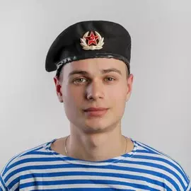 Берет чёрный, сукно, подклад х/б + уголок триколор, р. 54-56