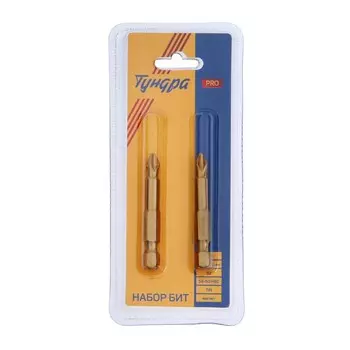 Биты тундра вдом, s2, 58-60 hrc, tin, намагниченные, ph2 х 50 мм, 2 шт.