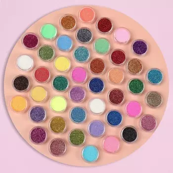 Блестки для декора ногтей, мелкие, 45 баночек, в пвх - коробке, разноцветные