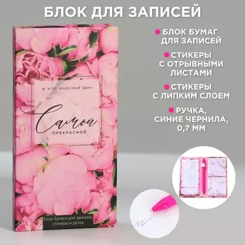 Подарочный набор, блок бумаг для записей, стикеры, ручка