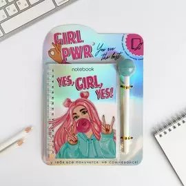 Блокнот голография и ручка girl pwr, 40 листов