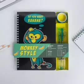 Блокнот со скотчем и ручкой monkey style