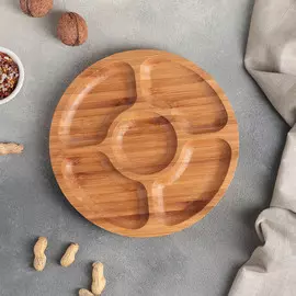 Менажница доляна striata, d=19.5 см, 5 секций, бамбук, бежевая