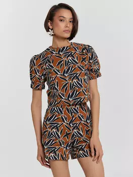 Блузка женская коричневая с принтом