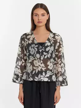 Блузка женская зеленая с цветочным принтом