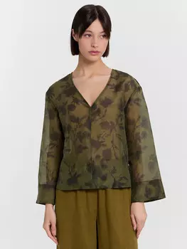 Блузка женская зеленая с цветочным принтом