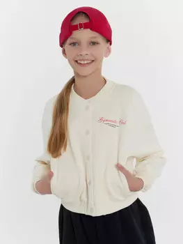 Бомбер для девочек кремовый с надписью