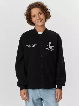 Бомбер для мальчиков черный с принтом