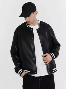 Бомбер мужской кожаный черный