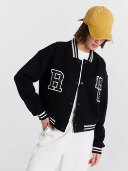 Бомбер женский черный с вышивкой