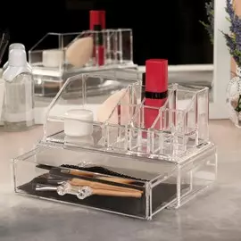 Органайзер для хранения косметики, 9 секций, с выдвижным ящиком, 18.51011.5 см, прозрачный