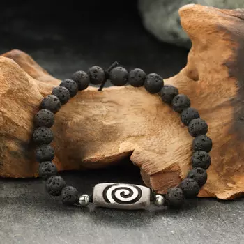 Браслет из лавы с бусиной дзи