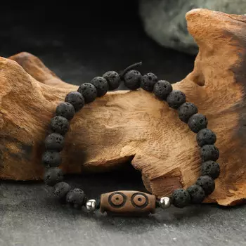 Браслет из лавы с бусиной дзи