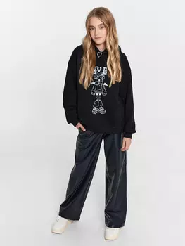 Брюки кожаные для девочек черные