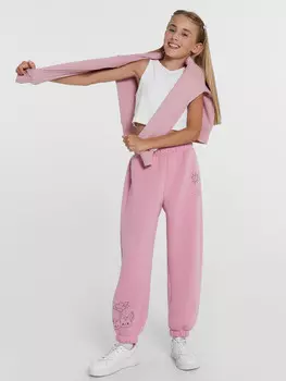 Брюки для девочек пыльно-розовые с печатью