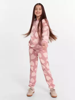 Брюки для девочек розовые с принтом
