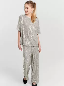 Брюки для девочки серебристые в пайетки