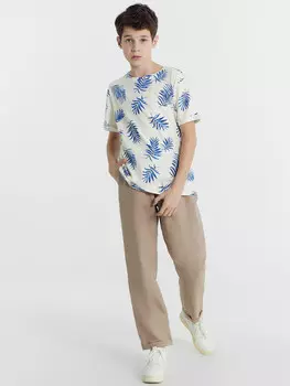Брюки для мальчиков бежевые из хлопка и льна