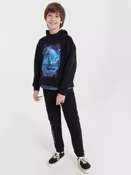 Брюки для мальчиков черные с принтом