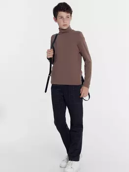 Брюки для мальчиков серо-черные с клеткой тауп