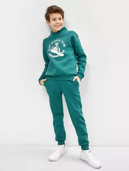 Брюки для мальчиков теплые в темно-зеленом цвете